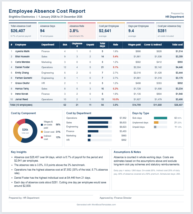 Employee Absence Cost Calculator