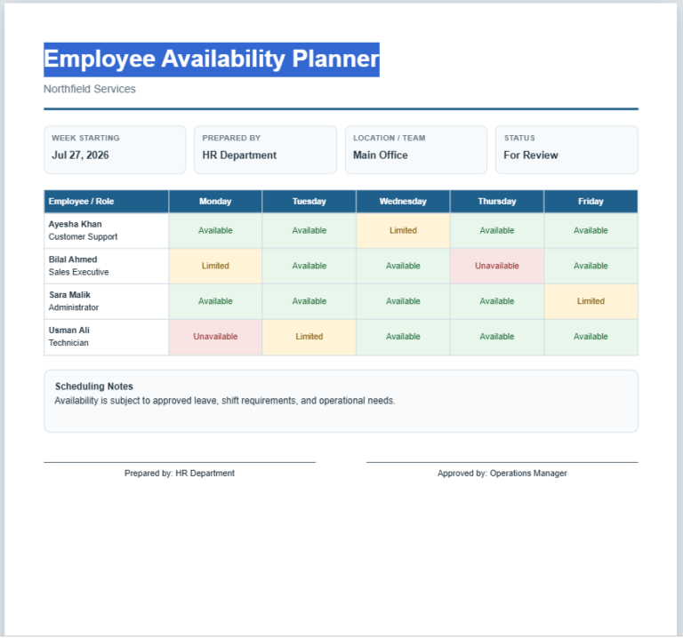 Employee Availability Planner