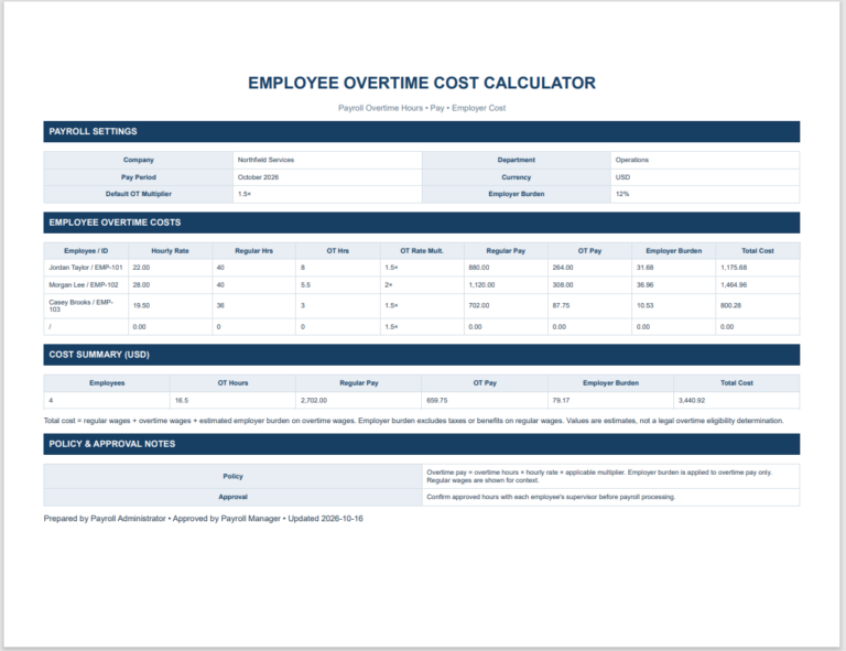 Employee Overtime Cost Calculator