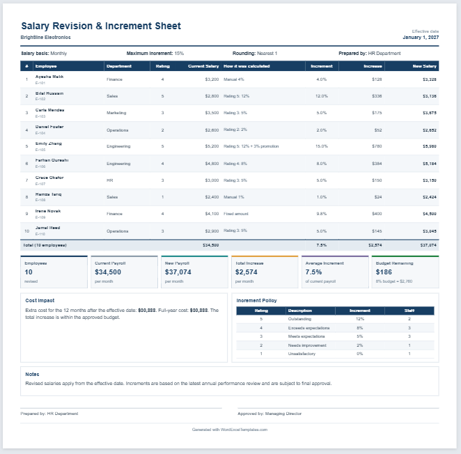 Employee Salary Revision & Increment Calculator
