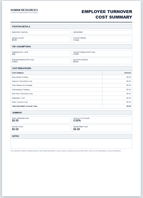 Employee Turnover Cost Calculator