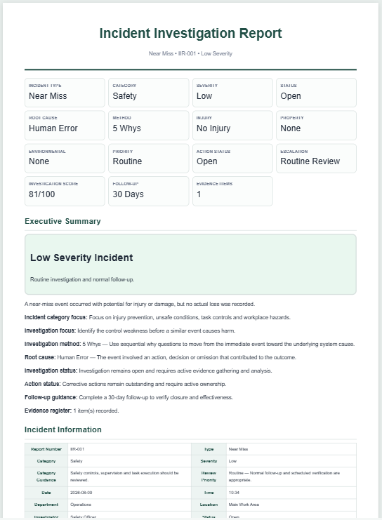 Incident Investigation Report Generator