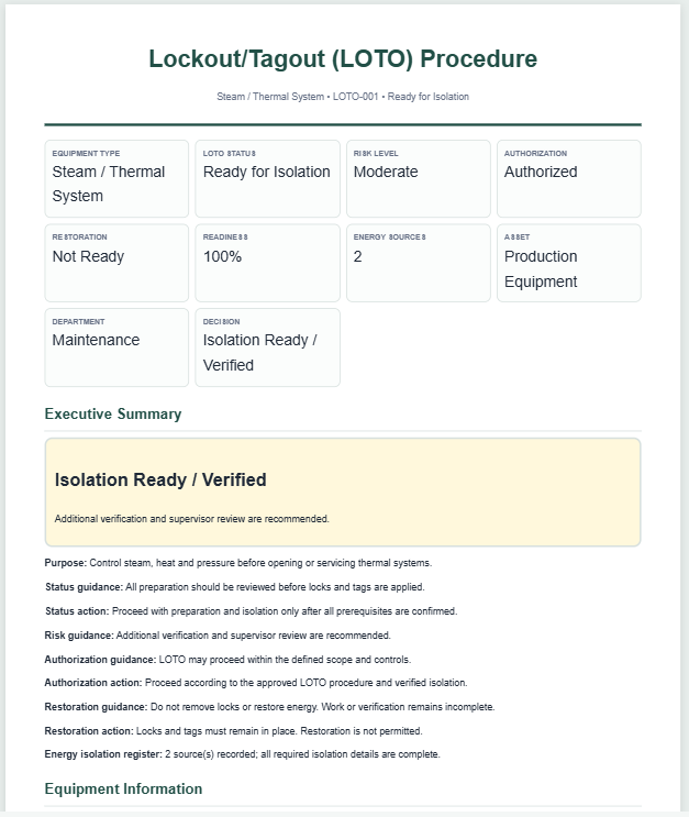 Lockout/Tagout LOTO Procedure Generator