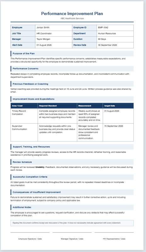 Performance Improvement Plan Generator