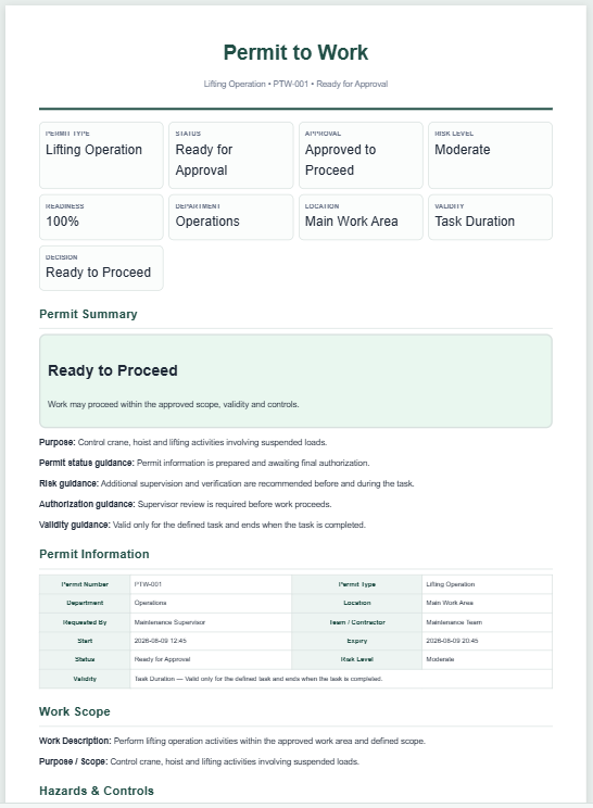 Permit to Work (PTW) Generator
