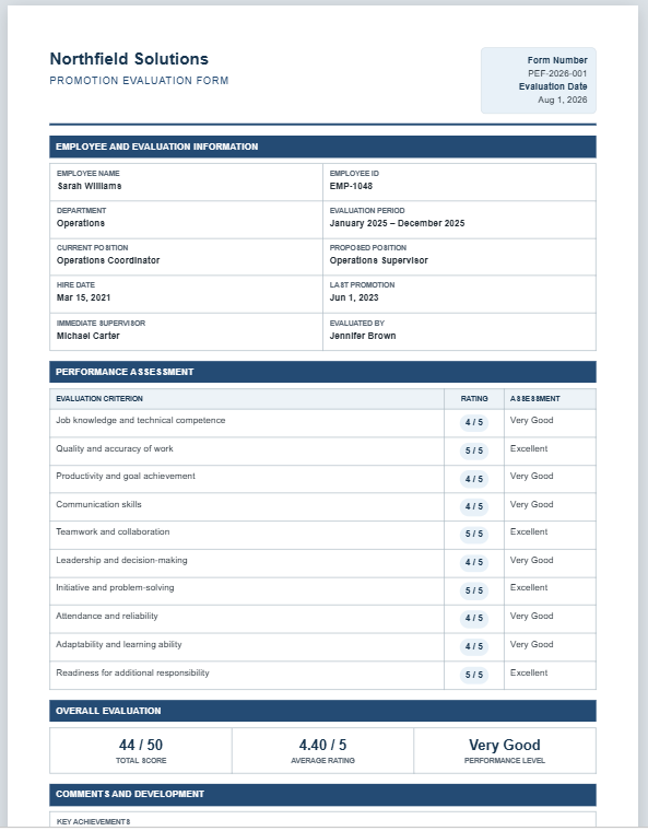Promotion Evaluation Form Generator