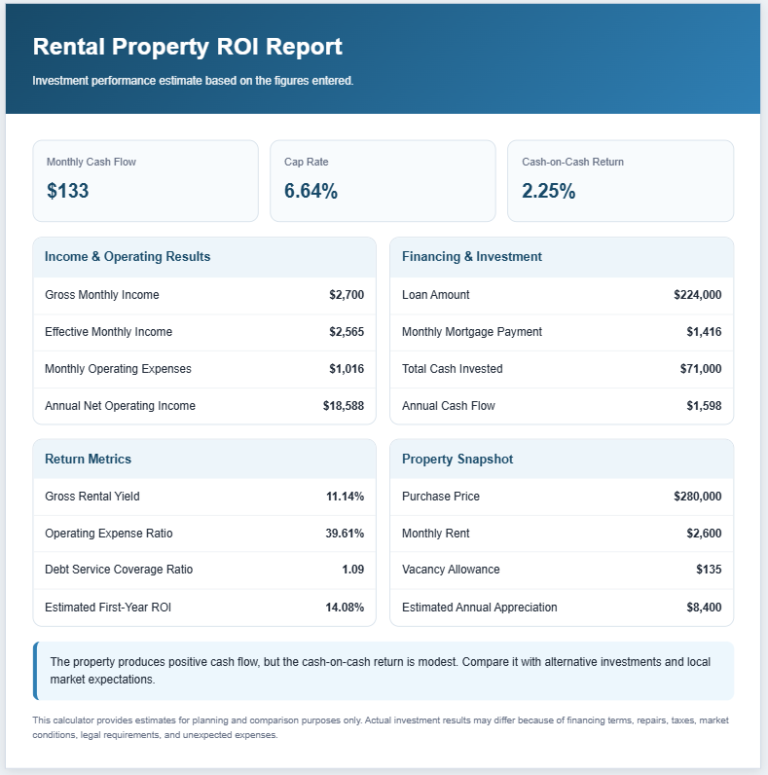 Rental Property ROI Calculator