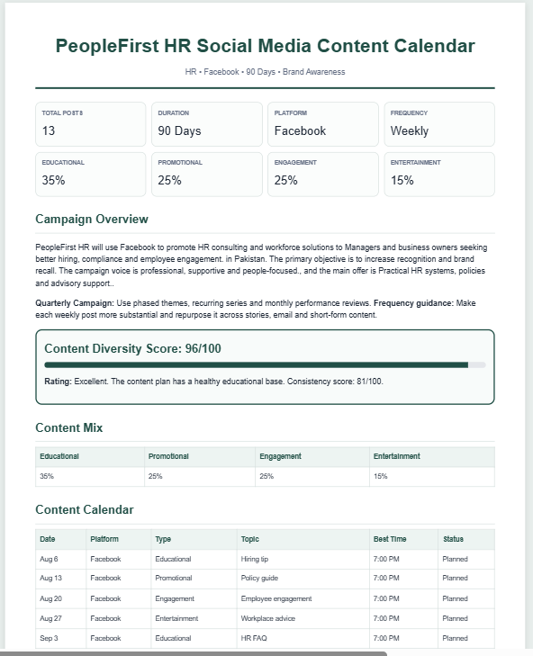 Social Media Content Calendar Generator